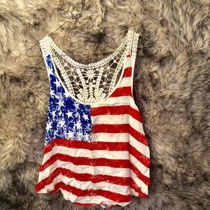 Flowy American Flag Tank With Laced Backing
